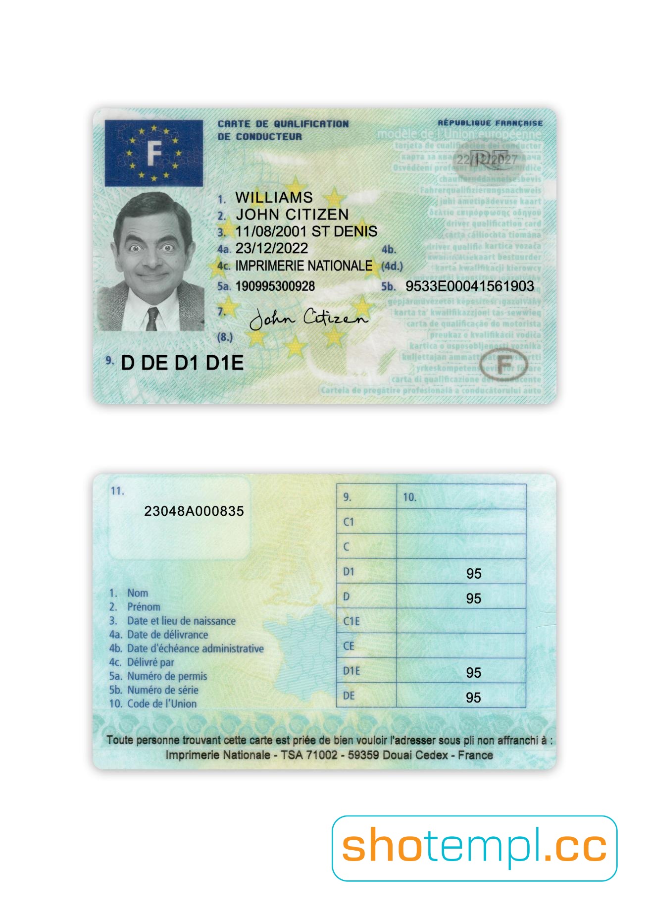 France Driver License PSD Template